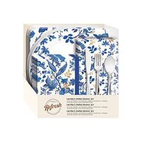 Blue Floral Paper Dining Set, 85 Pieces - 10 x 3 x 11 Inches