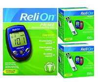 ReliOn Prime Blood Glucose Monitoring System & ReliOn Prime Blood Glucose Test Strips, 100 Count, Single Pack (2)