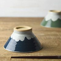 Yamani Pottery Mino Yaki Handmade Mt.Fuji Type Japanese Rice Bowl 13cm Blue Pattern from Japan