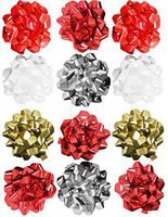 Set of 12 Large 6" Sized Peel 'N Stick Bows - 3 of Each Color - Great for Decorating Special Gifts! - Gold, Shiny Red, Silver, White, and Candy Red (12 Pack)