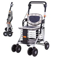 Rollator Walker Folding with Seat, Non-Slip Rolling Rollator Light Weight Aluminum Alloy Adjustable, Stand Rolling Ultra Walker with Fixed Brake, Supports Up to 230 Lbs