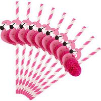 Frienda 50 Pieces Paper Straws Flamingo Straws Drinking Straws for Cocktail Hawaiian Luau Parties Decorations, Pink