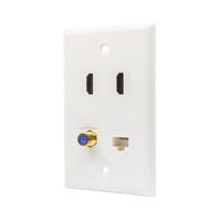 4 Port HDMI Coax Ethernet Wall Plate - 2 HDMI Cat6 Ethernet Coax Wall Plate Female to Female with 1 Coaxial TV Cable F Type + 1 Cat6 Ethernet Jack - in White