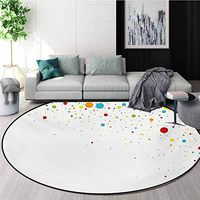 Colorful Non Slip Round Rugs,Small Dots Like Party Confetti Celebration Print On White Backdrop Retro Style Art Oriental Floor and Carpets,Diameter-47 Inch Multicolor