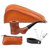 FIREDOG Tobacco Pipe Kit - Rose Wood Smoking Pipe, Split Leather Pipe Pouch, Small Tobacco Pouch, 3 in 1 Stainless Steel Pipe Tamper Holder