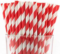 Pack of 150 Red Swirls Biodegradable 4-Ply Paper Drinking Straws (Compostable, Non-toxic, BPA-free)