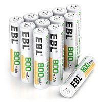EBL 12 Counts Rechargeable AAA Batteries Home Basic 800mAh Battery with Portable Storage Box