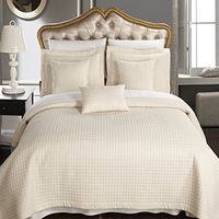 Luxury Checkered Quilted Wrinkle Free Coverlets Bedspread 100% Microfiber Set Ivory/Full-Queen(3PC)