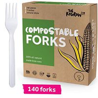 The ReGrow Co. 100% Compostable Forks [140 Pack] - Large 7 Inch Plastic Fork Alternative - Disposable Silverware Eco Friendly - Biodegradable Cutlery Utensils - Natural White
