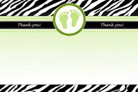 30 Green Baby Feet Blank Baby Shower Thank You Cards Jungle Zebra Design Greeting Note + 30 White Envelopes