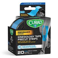 CURAD Performance Series Kinesiology Tape for Pain Management and Support, Precut Strips 2"X10", Blue (1 Roll)
