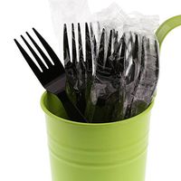 AmerCare Medium-Heavy Weight Individually Wrapped Black Polystyrene Forks, Case of 1000