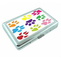Dog Paw Print Em1 Hip Silver Cigarette Case Id Holder Metal Wallet 4" X 2.75" RFID Protection