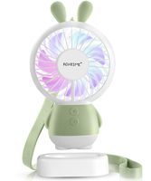 BONTIME Mini Personal Fan - Cute & Adorable USB Rechargeable Portable Fan,Small Fan with Multi-Color LED Light,2 Adjustable Speeds, Perfect for Indoor or Outdoor Activities (Tiffany Green Bunny)