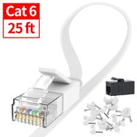 Cat 6 Ethernet Cable 25 ft, Jaremite Cat6 Internet Network Cable, Flat LAN Cable 25ft with RJ45 Connector for Router, Modem, PS4, Xbox (25 ft, White)