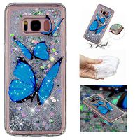 Liquid Glitter Case for Samsung Galaxy S8 Plus,Aoucase Cartoon Pattern Luxury 3D Diamond Sparkle Quicksand Shockproof Anti-Scratch Soft Bumper Case with Black Dual-use Stylus,Blue Butterfly