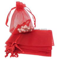 TheDisplayGuys 48-Pack 3x4 Red Sheer Organza Gift Bags with Drawstring, Jewelry Candy Treat Wedding Party Favors Mesh Pouch