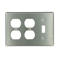 Leviton 84047-40 3-Gang 1-Toggle 2-Duplex Device Combination Wallplate, Device Mount, Stainless Steel