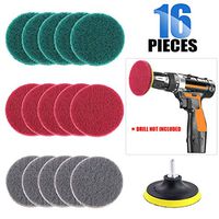 Glarks 16Pcs 4 Inch Drill Power Brush Tile Scrubber Scouring Pads Cleaning Kit with 4 Inch Disc Pad Holder for Bathroom & Kitchen Cleaning, 3 Different Stiffness (Red, Gray, Green)