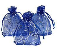 Ankirol 100pcs Sheer Organza Favor Bags for Wedding Baby Shower Rattan Print Gift Bags Samples Display Drawstring Pouches (4x6, Blue)