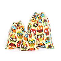 Nuni Cute Color Owl Bird Canvas Double Drawstring Pouches Muslin Bags Gift Bags Sacks Sachet Bags for Jewelry Candy Favors Wedding Birthday Party Yellow 3 Sizes Available 1-12 Counts (5.5x6.3/1 Bag)
