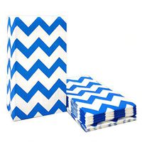 50 CT Chevron Paper Bags Blue Goodie Bags Treat for Party Supplies by ADIDO EVA (5.1 x 3.1 x 9.4 in)