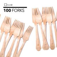 WoodU Elegant Wooden Forks – Disposable Utensils, Biodegradable, Eco-Friendly - for Special Events, Fancy Parties, Wedding Receptions (100 Pack) 7.75" Length by WoodU