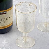 BalsaCircle 36 pcs 7 oz Gold Glittered Clear Plastic Champagne Glasses - Disposable Wedding Party Catering Tableware