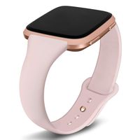 Kmasic Compatible Versa Bands, Slim Soft Silicone Small Replacement Wristband for Versa/Versa Lite Edition Women Men (Sand Pink with Rose Gold Button, Small 5.5" - 7.5")