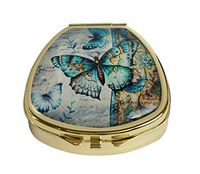 MaXing Personalized Radiant Butterflies Custom Gold Glass Fan Shape Pill Case Stainless Steel Pill Box Decorative Case