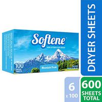 Softene Mountain Fresh Fabric Softener Dryer Sheets Clearance Deal (1 case, 6 boxes of 100 sheets, 600 sheets total)