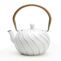 Tea Kettle, TOPTIER Japanese Cast Iron Teapot with Stainless Steel Infuser, Cast Iron Tea Kettle Stovetop Safe, Wave Design Teapot Coated with Enameled Interior for 30 Ounce (900 ml), White