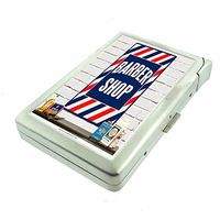 Vintage Barber Shop Sign D1 Cigarette Case Lighter Smoking King Size Cigarettes Silver Metal Wallet 4" X 2.75" RFID Protection