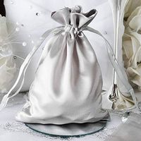 Tableclothsfactory 12PCS Silver Satin Gift Bag Drawstring Pouch Wedding Favors Bridal Shower Jewelry Bags - 5"x7"