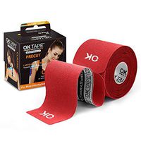 OK TAPE Sports Kinesiology Tape - 20 Strips Precut Latex Free Waterproof Athletic Tape for Pain Relief, Supports and Stabilizes Muscles & Joints Lasts Upto 3 Days- 2inch x 16.4 feet Roll Red