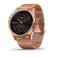 Garmin vívomove Luxe, Hybrid Smartwatch with Real Watch Hands and Hidden Color Touchscreen Displays, Rose Gold with Rose Gold Milanese Band