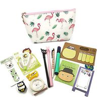 Kawaii School Supplies : Flamingo Pencil Pouch, Green Highlighter, Washi Tape, Dog Bookmark Set, Cat Cute Pens Pencil, Cat Sharpener, Owl Erasers, Cute Sticky Notes, Correction Tape Pen 13 pcs Bundle