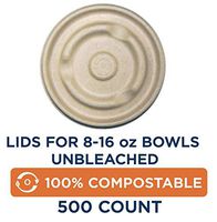 100% Compostable Lids for Bowls by World Centric, Made from Unbleached Plant Fiber, Lids for 8-16 oz Barrel Bowls (Pack of 500)
