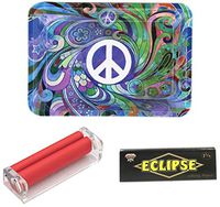 Eclipse Hippie Peace Design Large Handy Durable Metal Rolling Tray Kit Gift Set