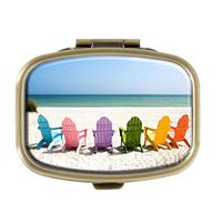 Adirondack Beach Chairs On A Sun Beach Pill Box Decorative Boxes Bronze Rectangular Pill Case Medicine Tablet Holder Wallet Organizer Case for Pocket or Purse