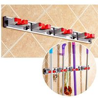 ECYC Mop and Broom Holder,Wall Mounted Hanger 4 Position with 3 Hooks Kitchen Brush Broom Organizer Holder Tool