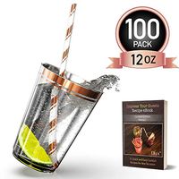 12 oz Rose Gold Rim Plastic Cups with Paper Straws - 100 Elegant Clear Rimmed Cocktail & Dessert Tumblers for Weddings & Special Events - Reusable or Disposable - With Drinks Recipe eBook