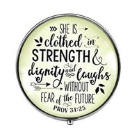 She is Clothed in Strength and Dignity and Laughs Women's - Proverbs 31 25 Christian Crown Charm Pill Box - Christian Pill Box - Glass Candy Box