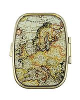 Value Arts Antique World Map Pill Box, Brass and Glass, 2.25 Inches Long