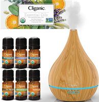Cliganic Organic Top 6 Aromatherapy Set with Essential Oils Diffuser