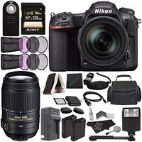 Nikon D500 DSLR Camera with 16-80mm Lens + Nikon AF-S DX NIKKOR 55-300mm f/4.5-5.6G ED VR Lens + Rechargable Battery + Charger + Sony 128GB SDXC Card + HDMI + Case + Remote + Cloth + Flash Bundle