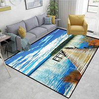 Bigdatastore Beach Novelty Girls Bedroom Rug, Countryside with Lake Trees Pier Cloudy Summer Sky Water Reflection Rural, Fashionable High Class Living Bedroom Rugs(2.5'x 7')