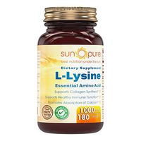 Sun Pure Premium Quality L-Lysine – 1000 mg Tablets Glass Bottle - Commonly Used for Cold Sores, Immune Support, Respiratory Health & More - 180 Tablets