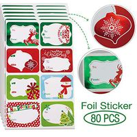 80-Count Foil Christmas Gift Tags Sticker，8 Jumbo Designs - Xmas to from Christmas Stickers Name Tags Write On Labels - Holiday Present Labels