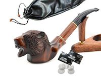"Grizzly bear" pear wood hand made wooden tobacco smoking pipes pipe + Pouch